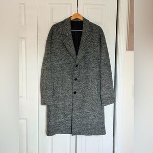 NWOT NEW Zara Wool Blend Long Herringbone Coat Dropped Shoulder Size L–XL